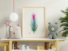 Image of a feather watercolor painting by Shayna Larsen, originals & prints available