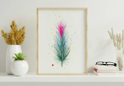 Image of a feather watercolor painting by Shayna Larsen, originals & prints available