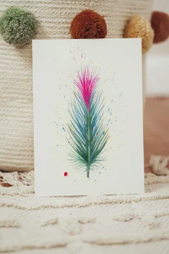 Image of a feather watercolor painting by Shayna Larsen, originals & prints available