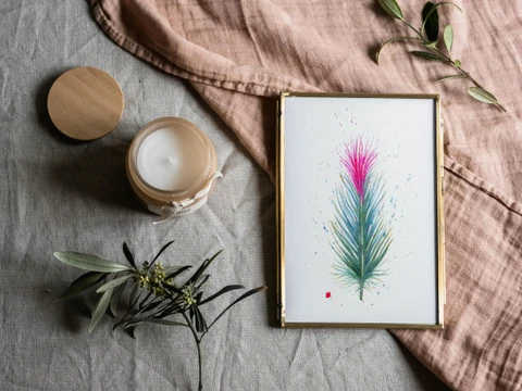Image of a feather watercolor painting by Shayna Larsen, originals & prints available