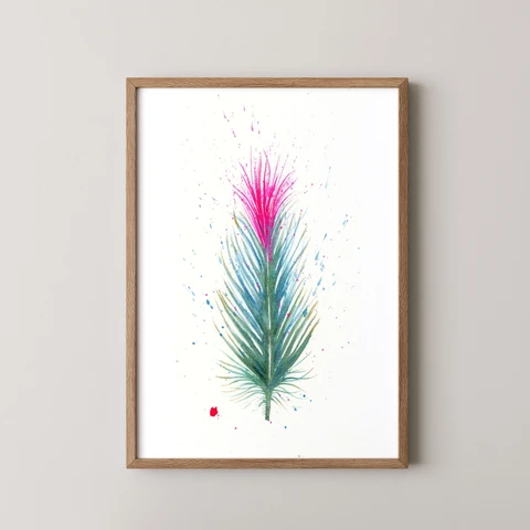 Image of a feather watercolor painting by Shayna Larsen, originals & prints available