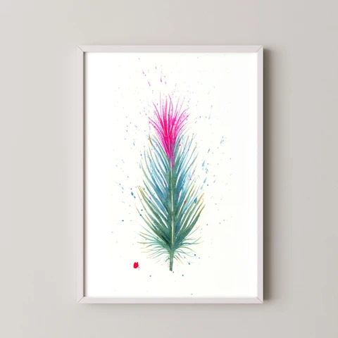 Image of a feather watercolor painting by Shayna Larsen, originals & prints available