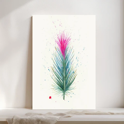 Image of a feather watercolor painting by Shayna Larsen, originals & prints available