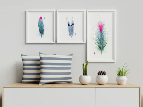Image of a feather watercolor painting by Shayna Larsen, originals & prints available