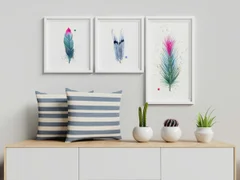Image of a feather watercolor painting by Shayna Larsen, originals & prints available