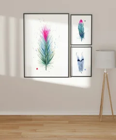 Image of a feather watercolor painting by Shayna Larsen, originals & prints available