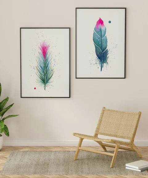 Image of a feather watercolor painting by Shayna Larsen, originals & prints available