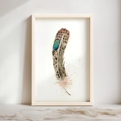 Image of a feather watercolor painting by Shayna Larsen, originals & prints available