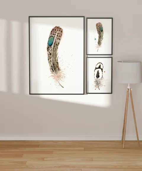 Image of a feather watercolor painting by Shayna Larsen, originals & prints available