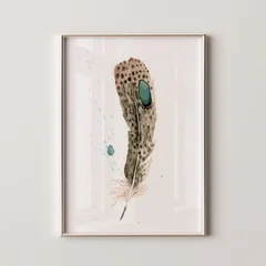 Image of a feather watercolor painting by Shayna Larsen, originals & prints available