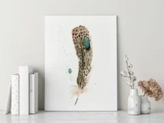 Image of a feather watercolor painting by Shayna Larsen, originals & prints available