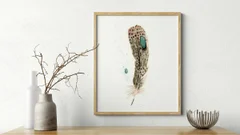 Image of a feather watercolor painting by Shayna Larsen, originals & prints available