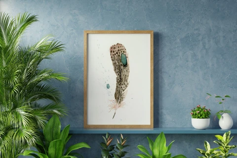 Image of a feather watercolor painting by Shayna Larsen, originals & prints available