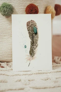 Image of a feather watercolor painting by Shayna Larsen, originals & prints available
