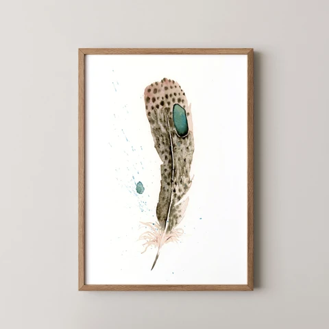Image of a feather watercolor painting by Shayna Larsen, originals & prints available