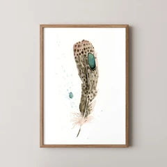 Image of a feather watercolor painting by Shayna Larsen, originals & prints available