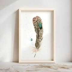 Image of a feather watercolor painting by Shayna Larsen, originals & prints available