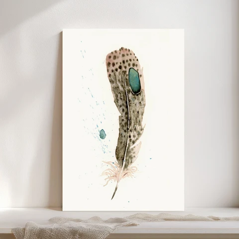 Image of a feather watercolor painting by Shayna Larsen, originals & prints available