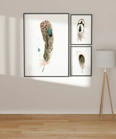 Image of a feather watercolor painting by Shayna Larsen, originals & prints available