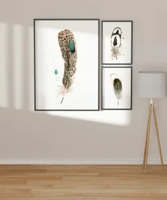 Image of a feather watercolor painting by Shayna Larsen, originals & prints available