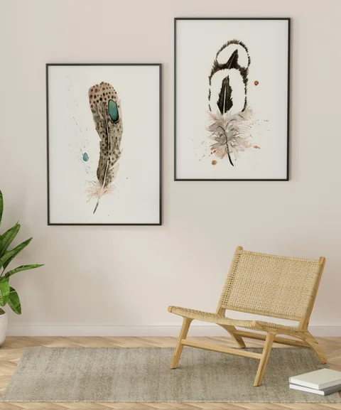 Image of a feather watercolor painting by Shayna Larsen, originals & prints available