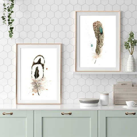 Image of a feather watercolor painting by Shayna Larsen, originals & prints available