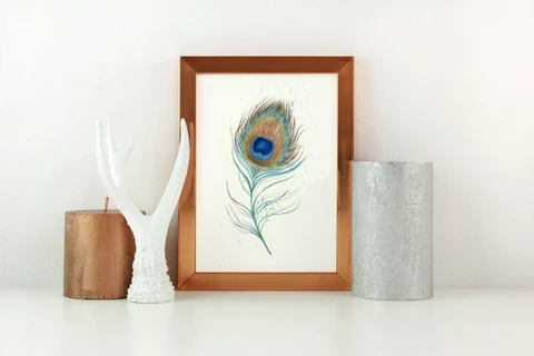 Image of a feather watercolor painting by Shayna Larsen, originals & prints available