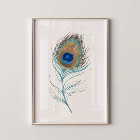 Image of a feather watercolor painting by Shayna Larsen, originals & prints available