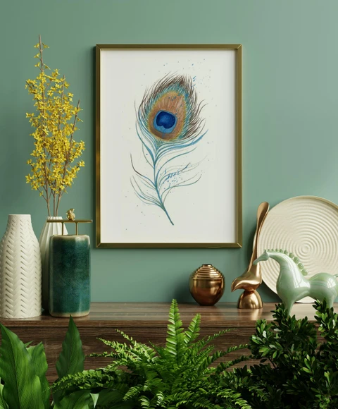 Image of a feather watercolor painting by Shayna Larsen, originals & prints available