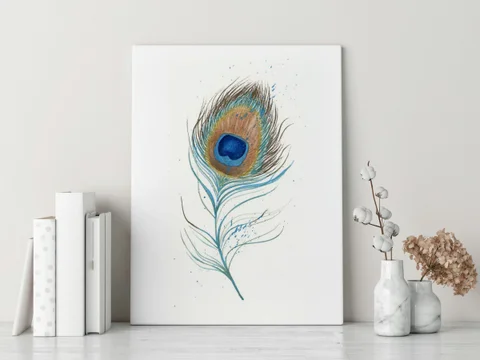 Image of a feather watercolor painting by Shayna Larsen, originals & prints available