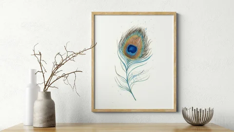 Image of a feather watercolor painting by Shayna Larsen, originals & prints available