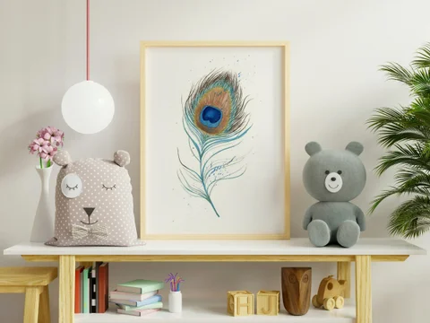 Image of a feather watercolor painting by Shayna Larsen, originals & prints available