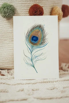 Image of a feather watercolor painting by Shayna Larsen, originals & prints available