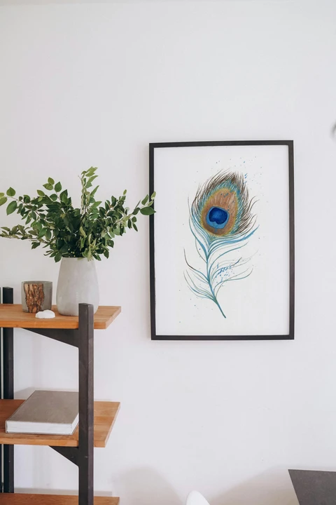 Image of a feather watercolor painting by Shayna Larsen, originals & prints available