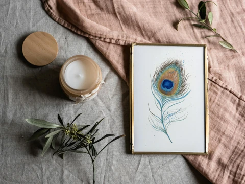 Image of a feather watercolor painting by Shayna Larsen, originals & prints available
