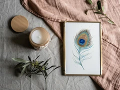 Image of a feather watercolor painting by Shayna Larsen, originals & prints available