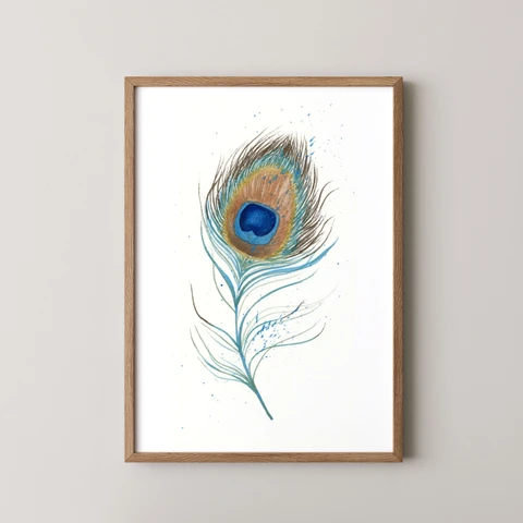 Image of a feather watercolor painting by Shayna Larsen, originals & prints available
