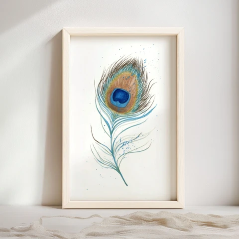 Image of a feather watercolor painting by Shayna Larsen, originals & prints available