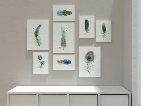 Image of a feather watercolor painting by Shayna Larsen, originals & prints available