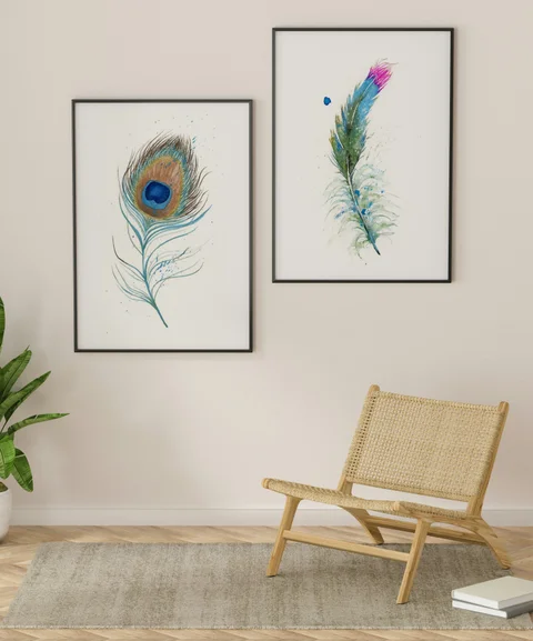 Image of a feather watercolor painting by Shayna Larsen, originals & prints available