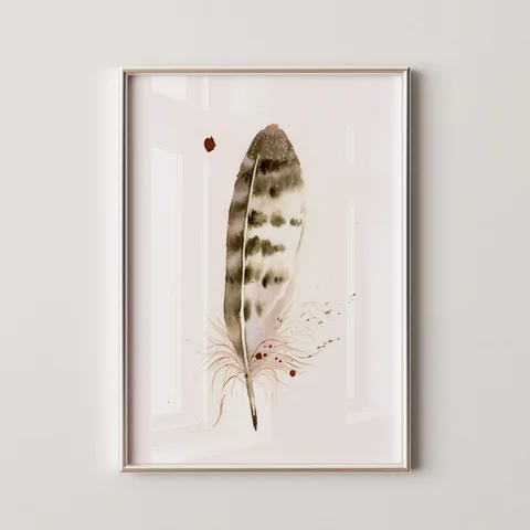 Image of a feather watercolor painting by Shayna Larsen, originals & prints available