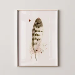 Image of a feather watercolor painting by Shayna Larsen, originals & prints available