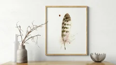 Image of a feather watercolor painting by Shayna Larsen, originals & prints available