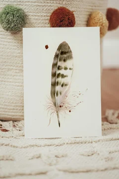 Image of a feather watercolor painting by Shayna Larsen, originals & prints available
