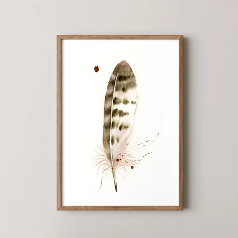 Image of a feather watercolor painting by Shayna Larsen, originals & prints available