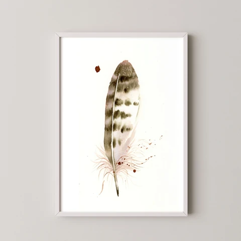 Image of a feather watercolor painting by Shayna Larsen, originals & prints available