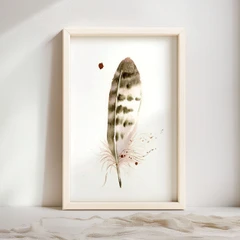 Image of a feather watercolor painting by Shayna Larsen, originals & prints available