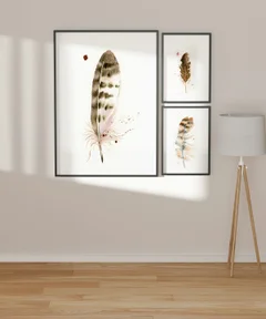 Image of a feather watercolor painting by Shayna Larsen, originals & prints available