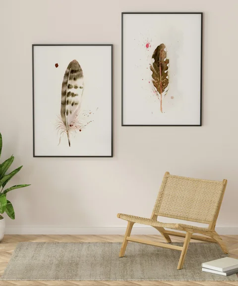 Image of a feather watercolor painting by Shayna Larsen, originals & prints available
