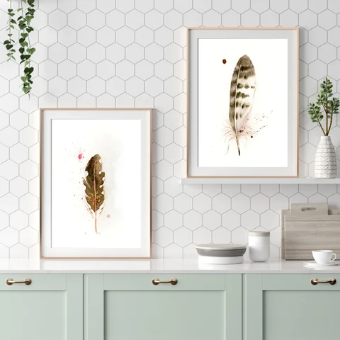 Image of a feather watercolor painting by Shayna Larsen, originals & prints available